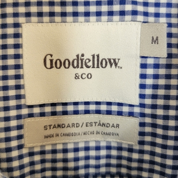 Goodfellow & Co | Blue White Gingham Check Button Front Shirt Size Medium - Picture 3 of 4